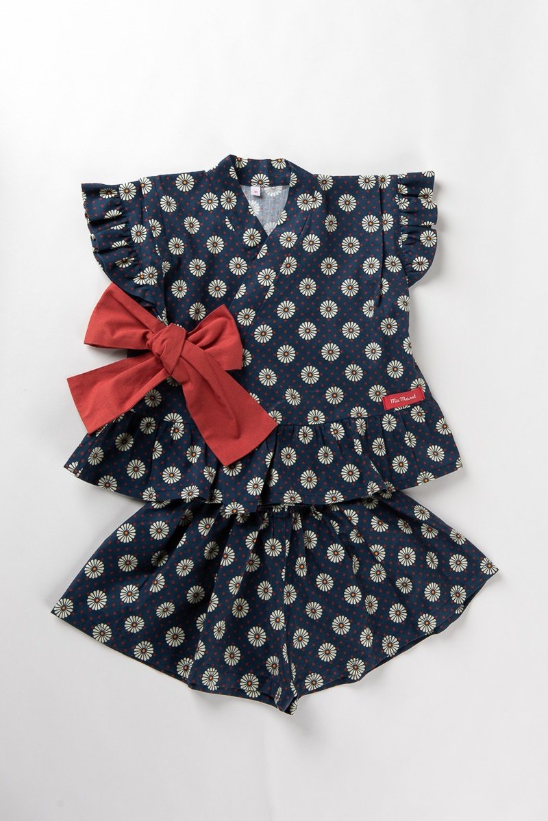 フリル甚平　Frilly Jinbei 【Navy x KIKU】 - 其他 - 棉．麻 藍色