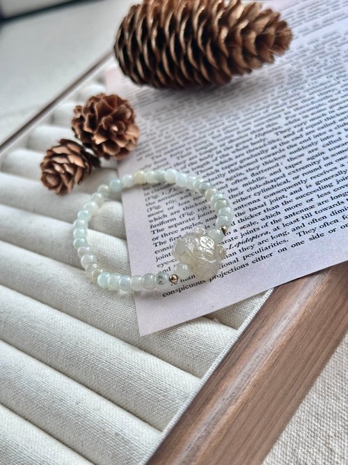 翡翠設計館 / 賞翠•玩翠 EXE Jewelry 小白虎灑烏雞翡翠14k包金手環手串 手鍊|天然緬甸翡翠