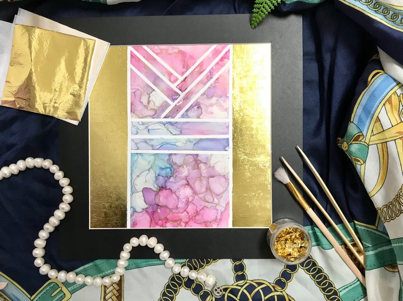 金箔酒精流動畫–和服金箔花色設計【二人成團】請先確認時間下單 - 插畫/繪畫/寫字 - 紙 