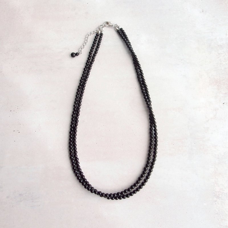 Black Onyx Plane Necklace　ブラックオニキス 2連ネックレス　Round - 項鍊 - 寶石 黑色