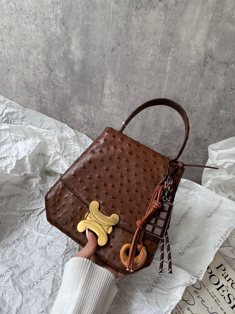 中古包 Celine 賽琳 罕有絕版凱旋門鴕鳥皮包 - 手提包/手提袋 - 真皮 咖啡色