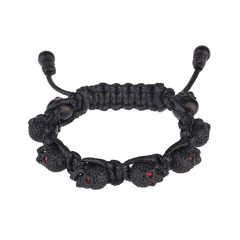 Black rhinestone red eye black skull black bracelet_M - Bracelets - Other Materials Black