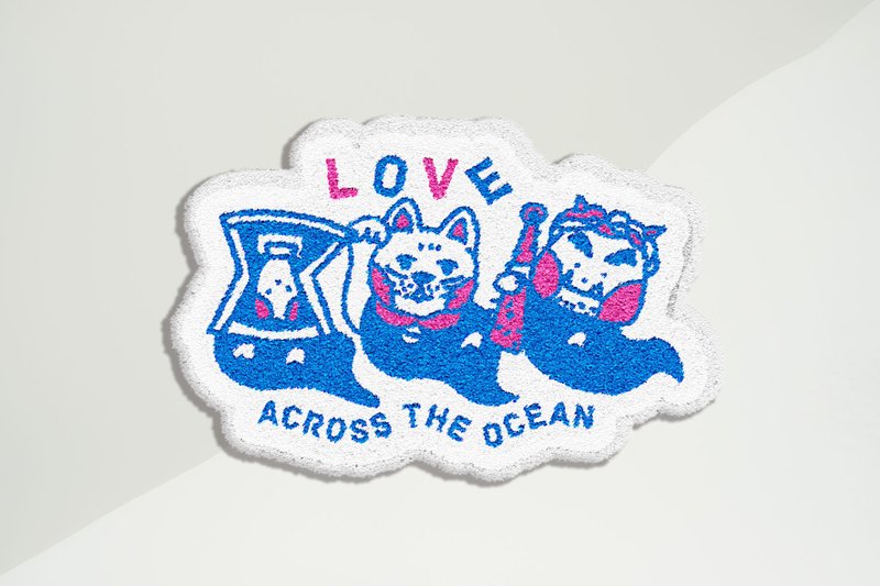 海を渡ってオバケを守るオリジナルイラスト ぬいぐるみカーペット 招き猫 桃太郎 おばけ フロアマット - 絨毯・カーペット - その他の素材 