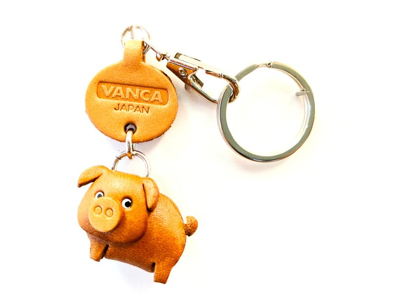 ぶた　動物　ミニ　本革キーホルダー　手作り　日本製　立体造形のVANCA - 鑰匙圈/鑰匙包 - 真皮 咖啡色