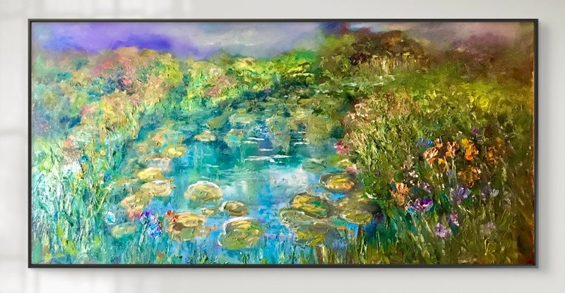 Fairytale Blossoms – Original Oil Painting on Canvas (45x90 cm) - 壁貼/牆壁裝飾 - 其他材質 綠色