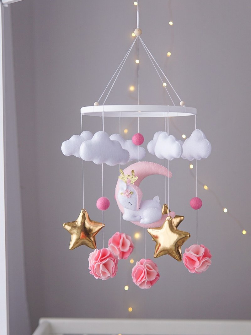 Deer pink baby mobile girl. Nursery decor girl. Baby shower gift. - Kids' Toys - Other Materials 