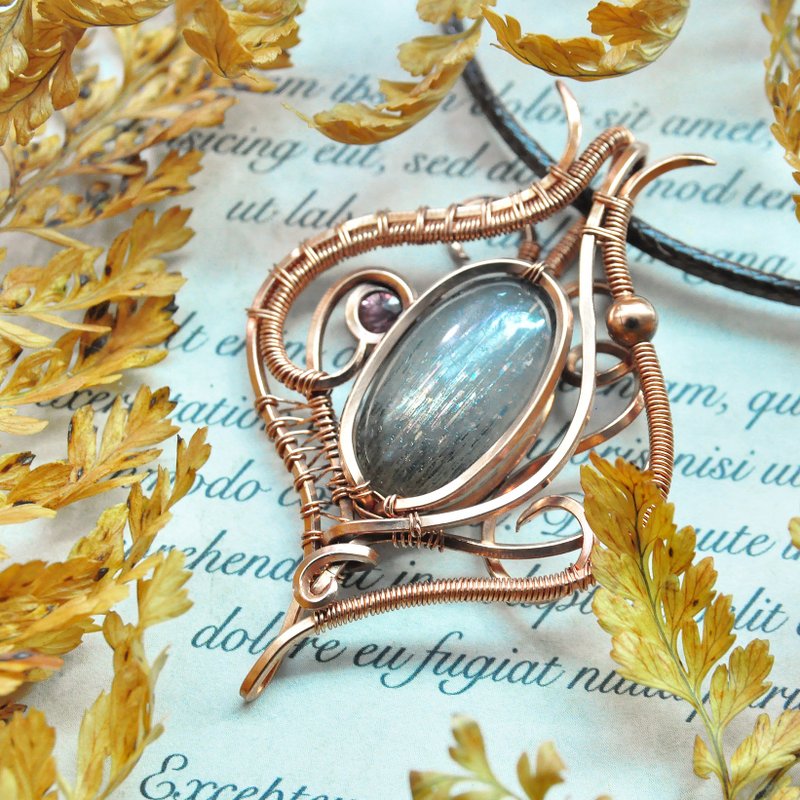 【秋日燦燦】－金屬線編織－黑太陽石項鍊 - 項鍊 - 其他金屬 橘色