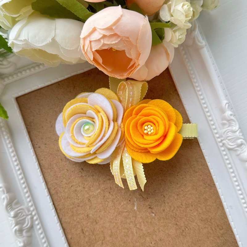 Cute girls and children non-woven rose hairpin-yellow - เครื่องประดับผม - วัสดุอื่นๆ สีเหลือง