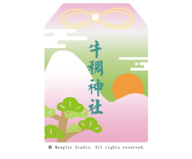 Meugler Niuchou Island 日本神社 オリジナルイラストいちごクリーム味の和風小袋 ショップ Meugler カード はがき Pinkoi