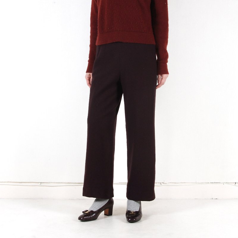 Ancient】 【egg plant dark brown vintage straight wool trousers - Women's Pants - Wool Brown