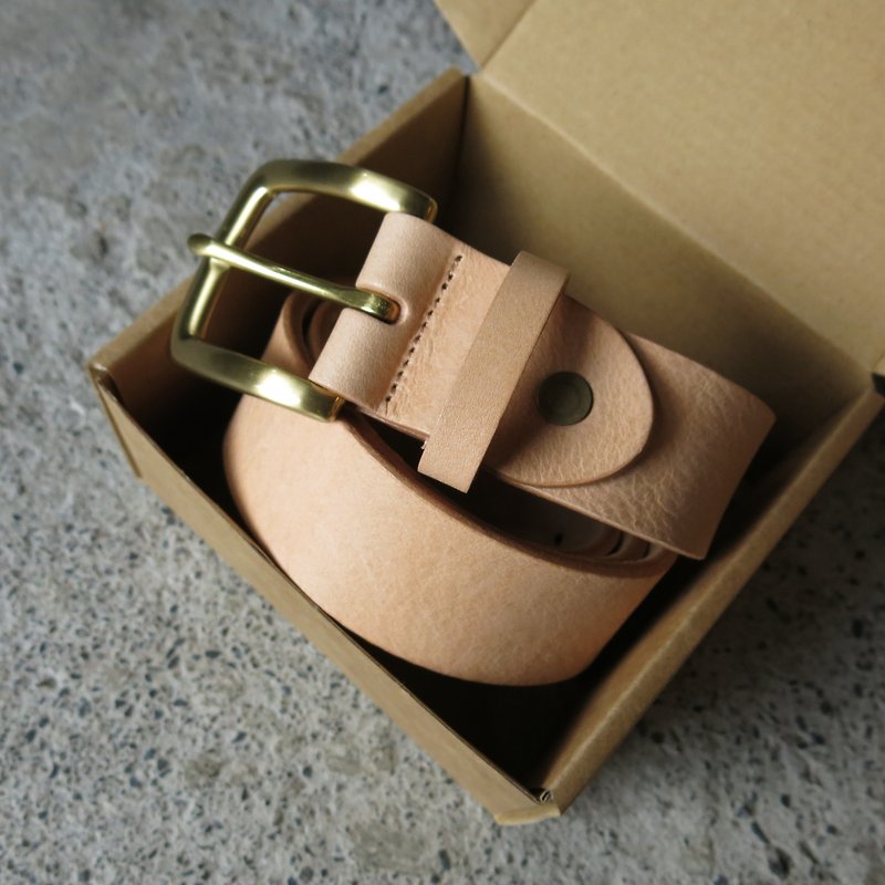 3.5cm wide medium classic head belt _ handmade aged soft vegetable tanned leather [LBT Pro] - เข็มขัด - หนังแท้ สีนำ้ตาล