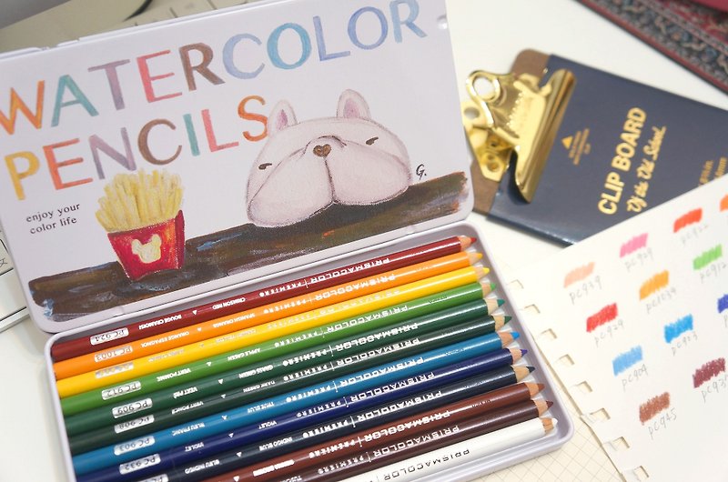 (sold out) law bucket stationery storage box / want to eat chips + color pencil package group (forest park) - Pencil Cases - Other Metals White