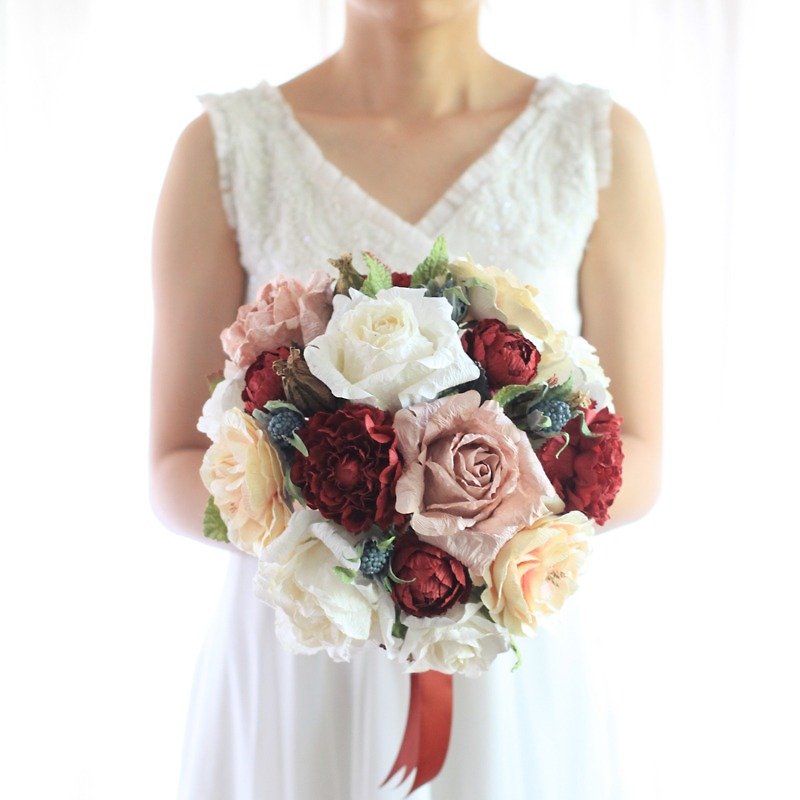 MB321 : Bridal Wedding Bouquet, Wild Plum - 擺飾/家飾品 - 紙 紅色