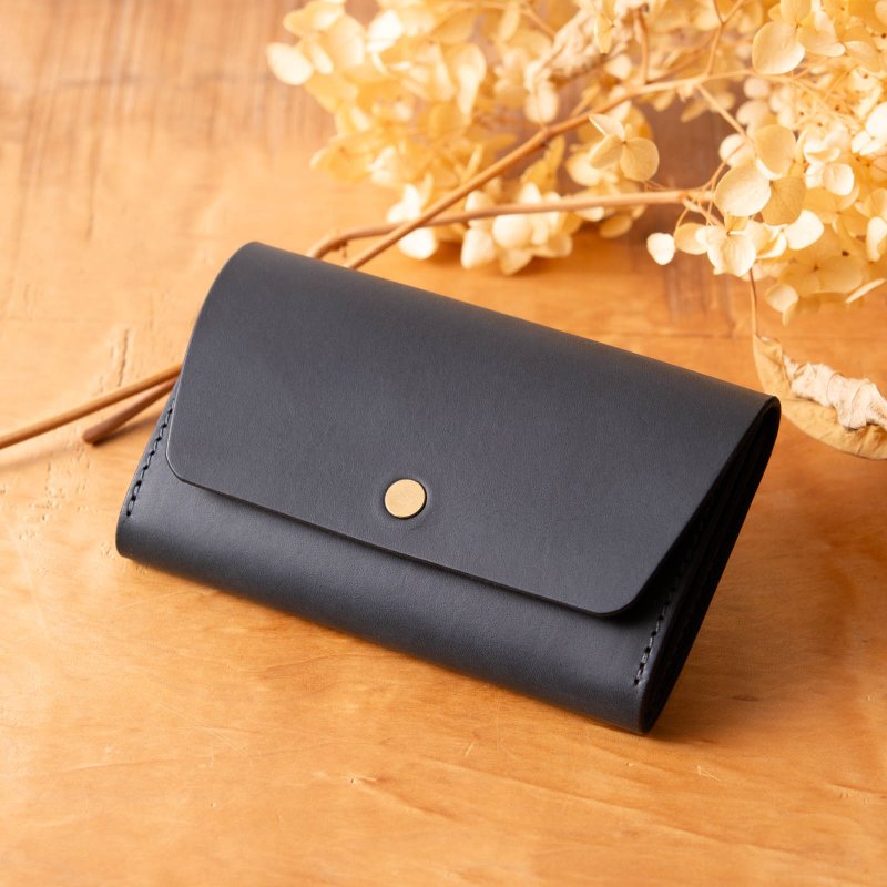 Simple gusseted card case business card holder Patan-card with gusset #Navy [School entrance celebration] [Employment celebration] [Customizable gift] - อื่นๆ - หนังแท้ สีน้ำเงิน