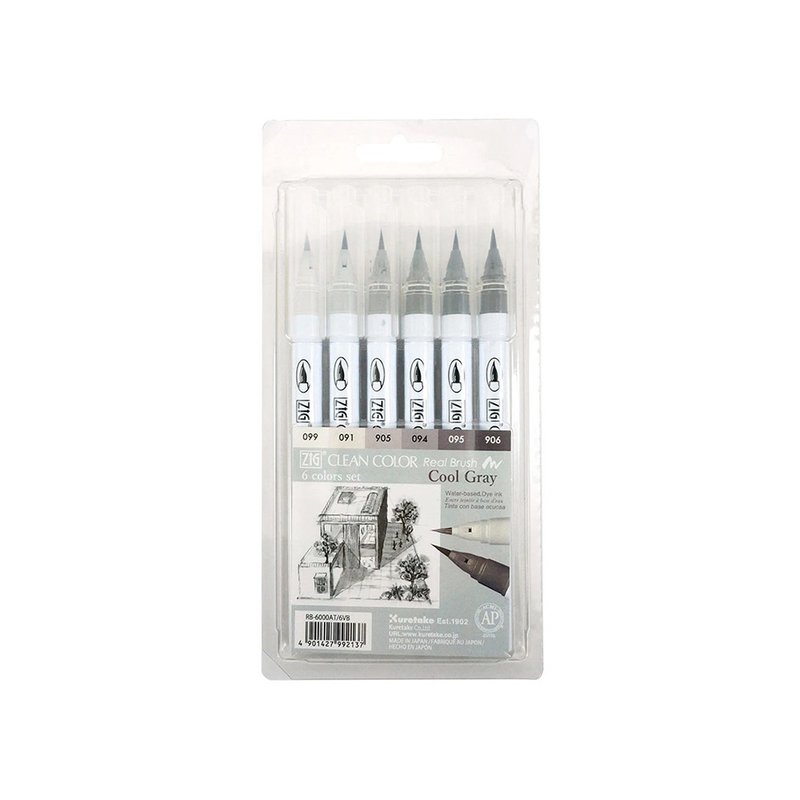 [Kuretake Japan Kuretake] Painted brush 6-color set, cool gray - Other Writing Utensils - Plastic Multicolor