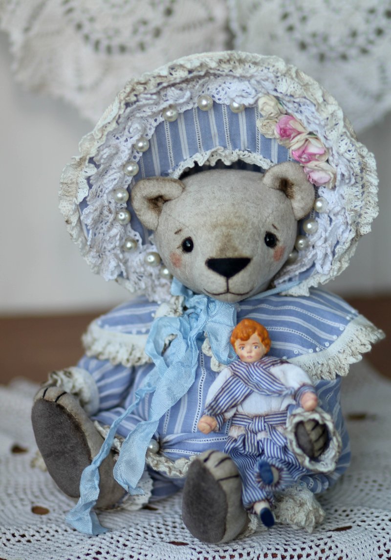 Handmade Collectible Teddy Bear OOAK Vintage plushinnes toy gift home decor art - 玩偶/公仔 - 其他材質 多色