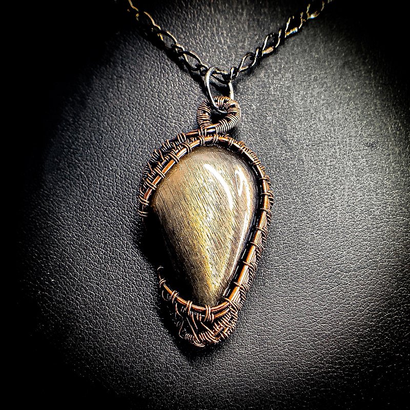InfiniteLoop 【Heart of the Sun】Black Gold Sunstone vintage Wire Wrap Pendant - Necklaces - Crystal Yellow