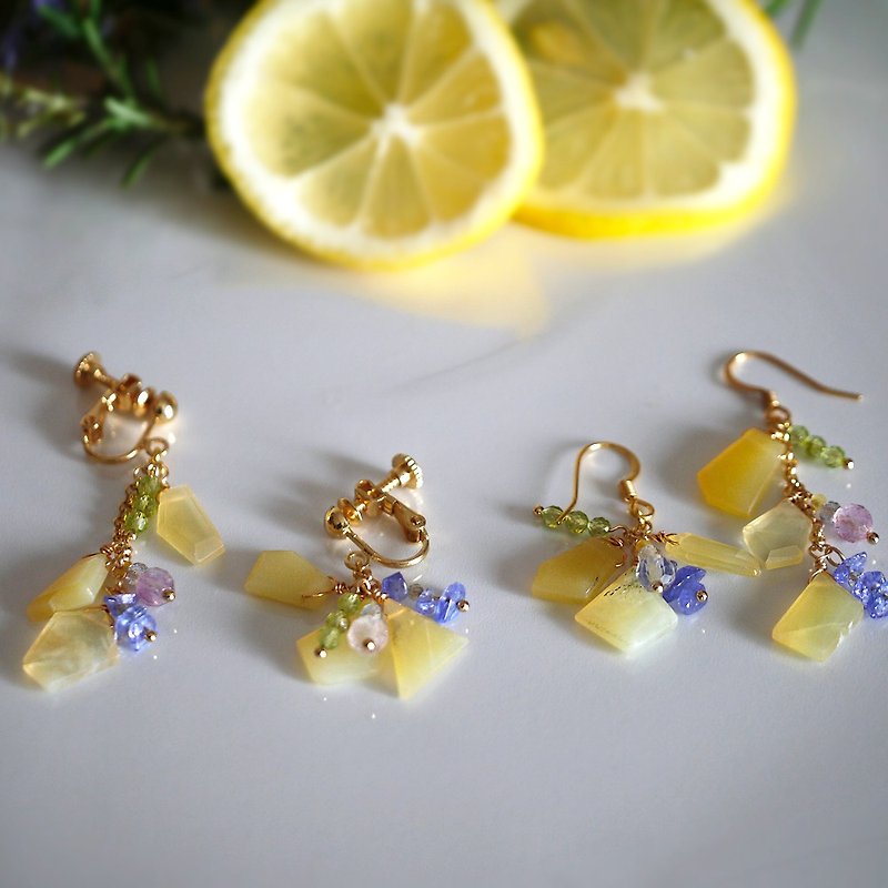 Yellow Opal Slice Lemon Style Ear Accessory - Earrings & Clip-ons - Semi-Precious Stones Yellow