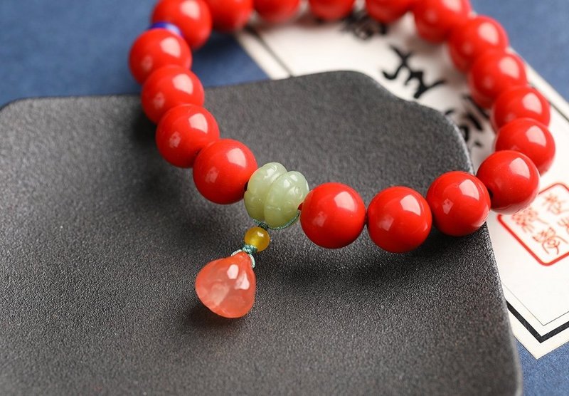 天然原礦硃砂精品紅砂單圈手鏈 規格10mm左右 - 手鍊/手環 - 寶石 