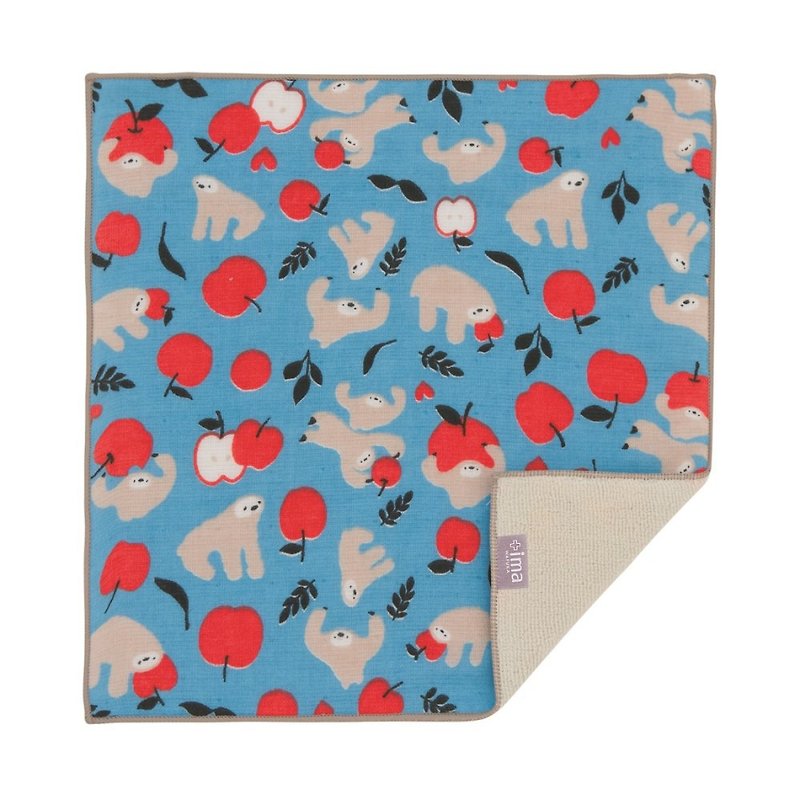 Japan Prailiedog Imabari Organic High Quality Pure Cotton Square Towel - Apple and Sloth - Towels - Cotton & Hemp Blue