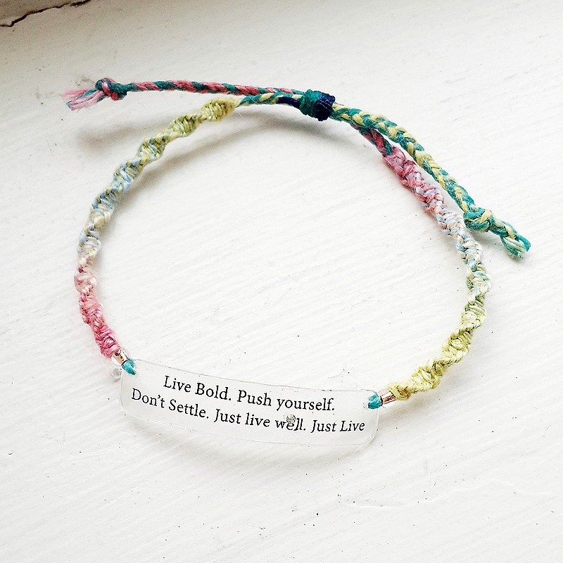 momolico rainbow rope woven bracelet micro text Wen Qing word motivate yourself - Bracelets - Other Materials Multicolor