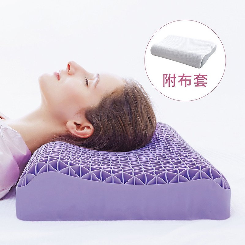 Japan COGIT Breathable Double-layer Honeycomb Shoulder and Neck Pressure Relief Sleeping Pillow-With Cloth Cover - หมอน - ยาง สีม่วง