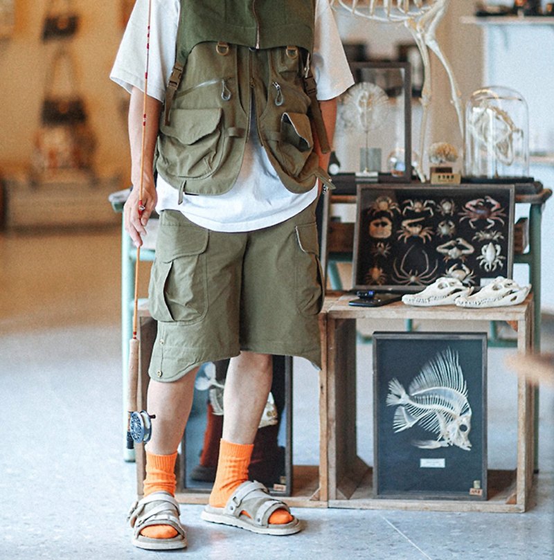 日本のレトロなアウトドアキャンプカーゴショーツ - ショートパンツ メンズ - その他の素材 グリーン