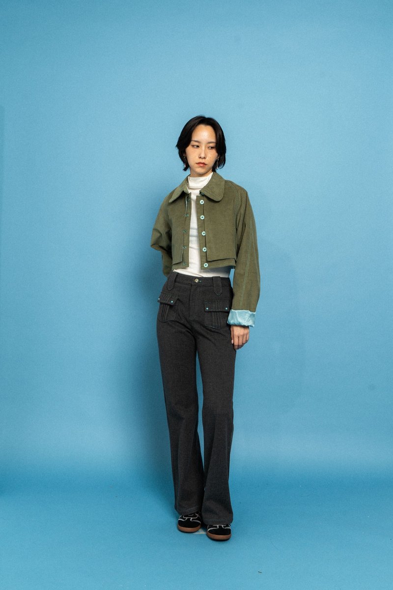 格子雙層外套 Checkered Double layer jacket - 女大衣/外套 - 其他材質 綠色