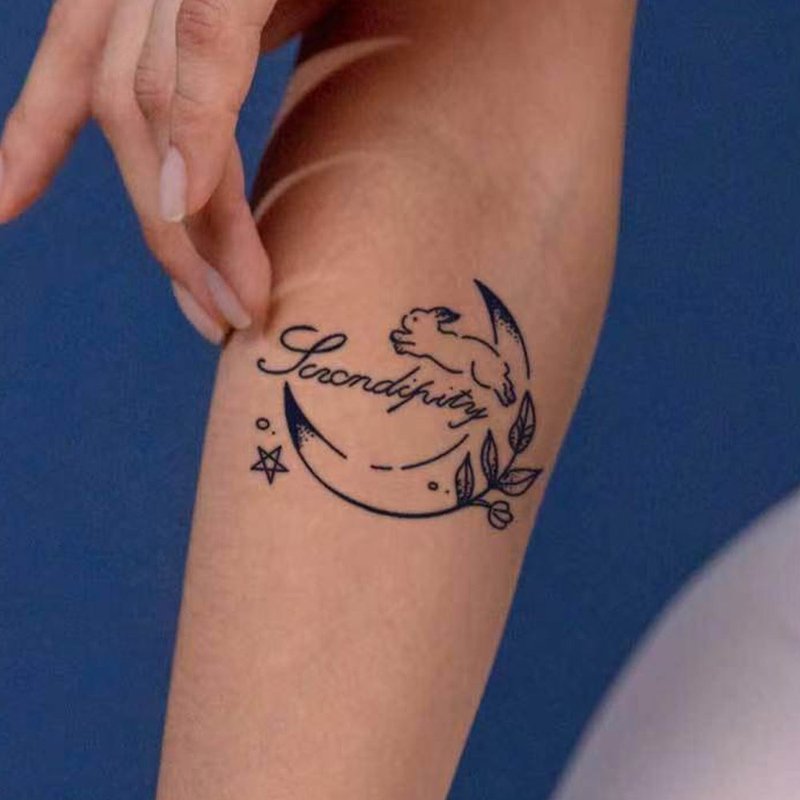 Send 3 pictures [Star River Moon Rabbit] Realistic semi-permanent tattoo pattern herbal tattoo stickers simulation long-lasting men and women - Temporary Tattoos - Paper Black