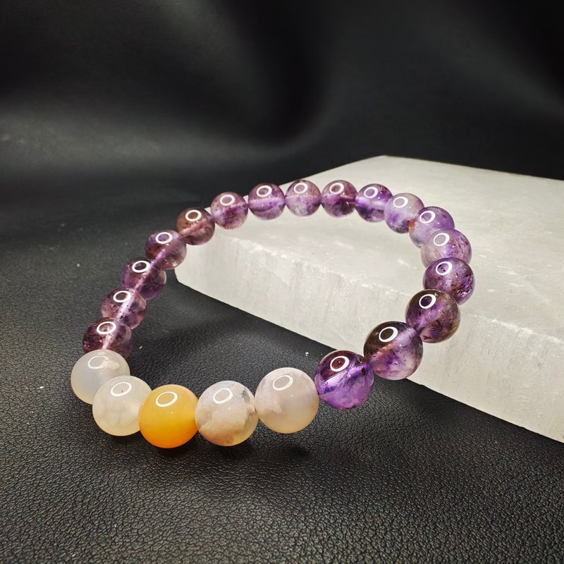 紫鈦晶 紫鈦極光23 配櫻花瑪瑙 8mm  天然水晶 手串 - 手鍊/手環 - 水晶 