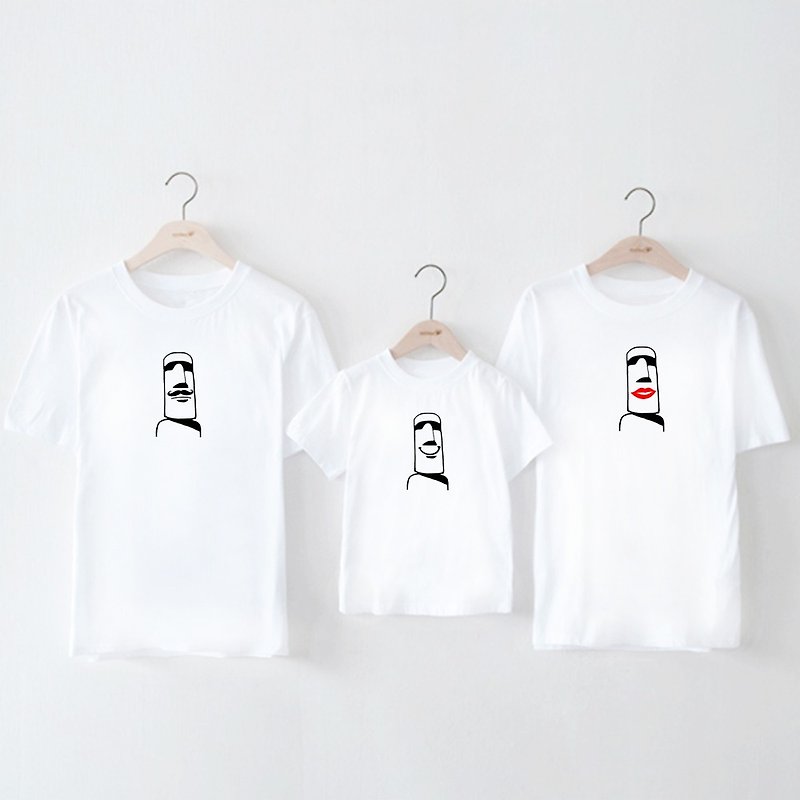 Moai Mustache Lips smile couple kid white t shirt - Women's T-Shirts - Cotton & Hemp White