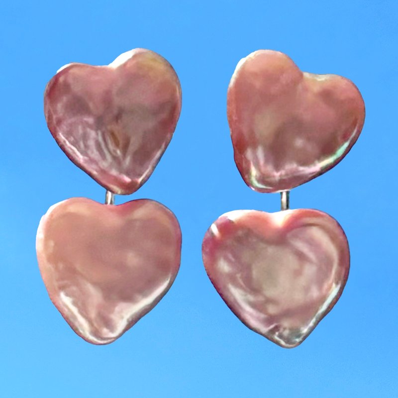 Tina 心形珍珠耳環 雙戴式 – 純銀 - 耳環/耳夾/耳骨夾 - 純銀 銀色