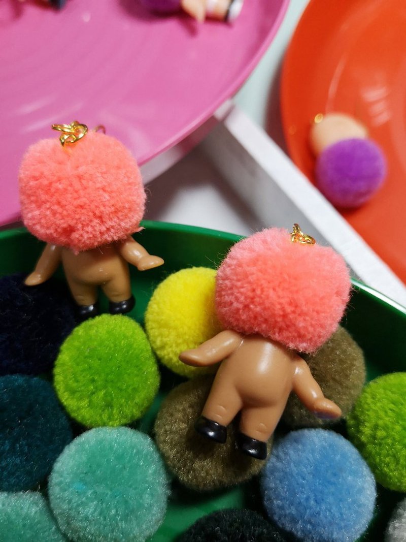 Remade Kewpie Dolls/ doll earrings/Playful decoration/handmade/kawaii/harajuku - Earrings & Clip-ons - Plastic Orange