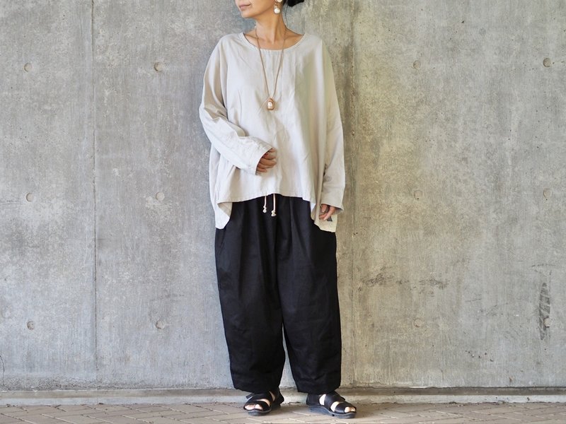 Adjustable waist cord/color pants/black - กางเกงขายาว - ผ้าฝ้าย/ผ้าลินิน สีดำ