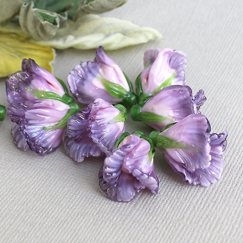 Glass Flower Beads, 1 pcs Pink Bell Flower 20-15mm, Lampwork Handmade Flower - Pottery & Glasswork - Glass Purple