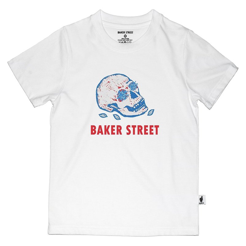 British Fashion Brand -Baker Street- Skull Printed T-shirt for Kids - เสื้อยืด - ผ้าฝ้าย/ผ้าลินิน ขาว
