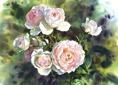WallArtHome Roses original watercolor painting by artist Irina Zhunaeva