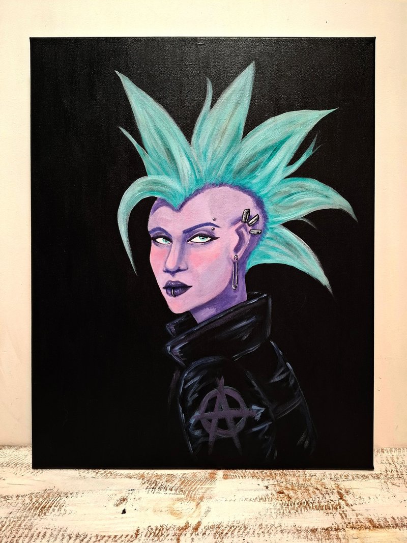 Original Acrylic Painting Girl with a Safety Pin Earring - 壁貼/牆壁裝飾 - 其他材質 多色