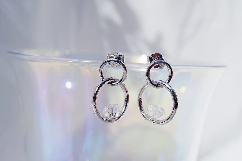 Herkimer Diamond Mini Loops 925 Silver earrings - ต่างหู - โลหะ สีเงิน