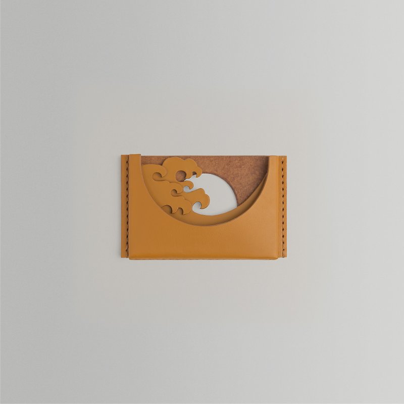 Rising Waves Orange Leather Card Holder - ที่ใส่บัตรคล้องคอ - หนังแท้ 