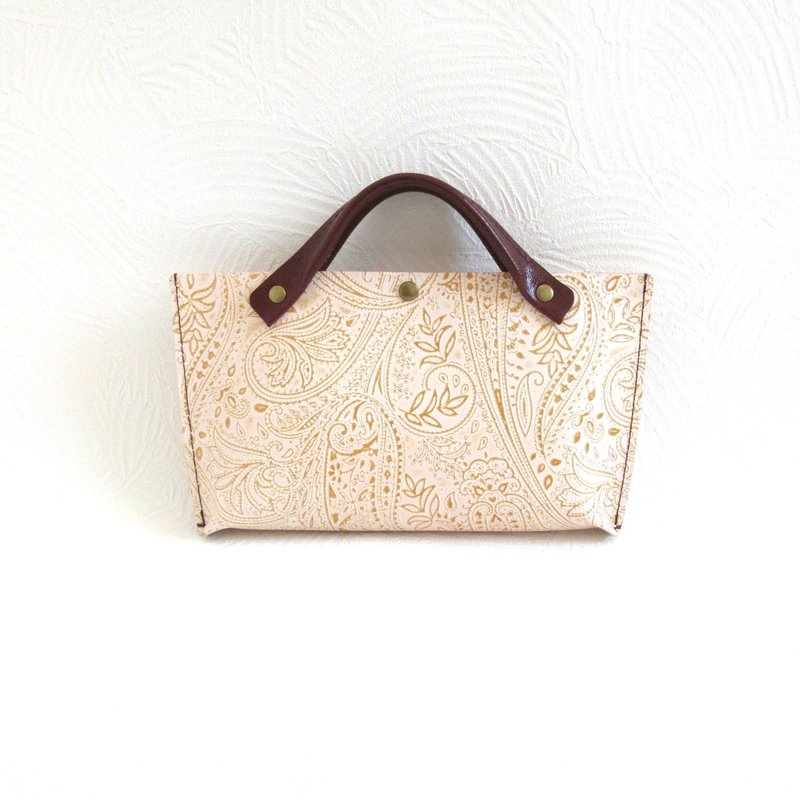 小さくお出掛け・牛革・ミニマルトート・ブラウン系・ペイズリー柄・073 - 手提包/手提袋 - 真皮 咖啡色