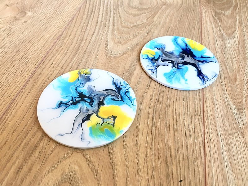 Hand Painted with Resin finished Wood Coaster, Home Gift, Functional Art - Coasters - Wood Blue
