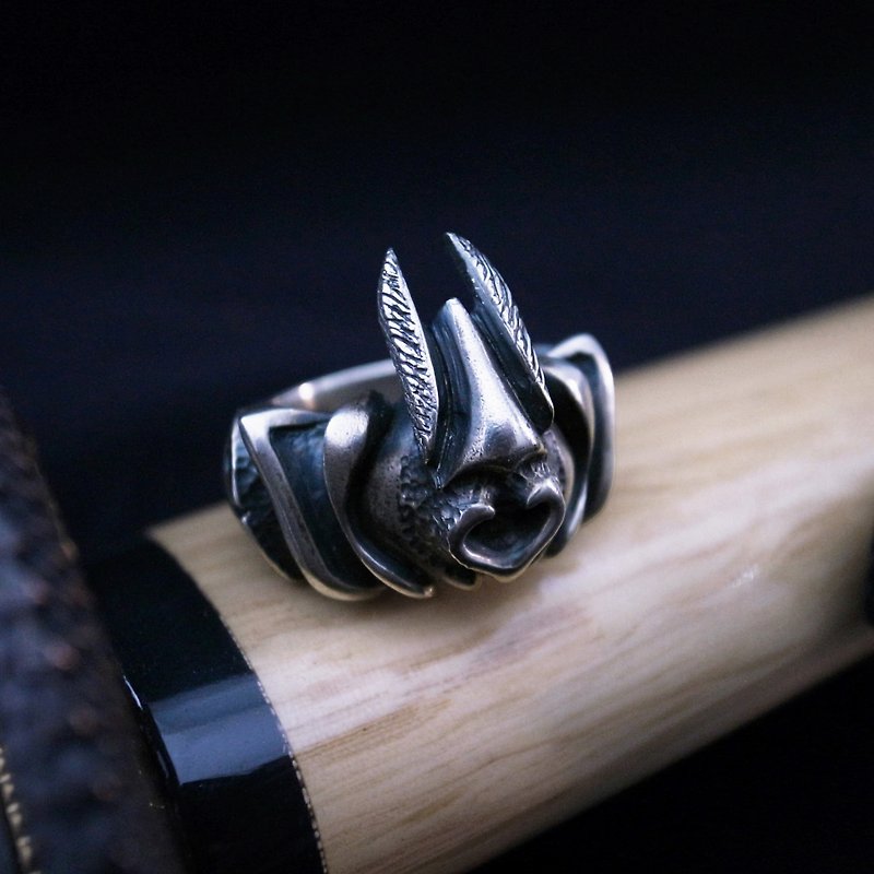 Manxiang Ridu Series [Beijing's Ring] 925 sterling silver ring/Japanese samurai helmet armor knife - General Rings - Sterling Silver Silver
