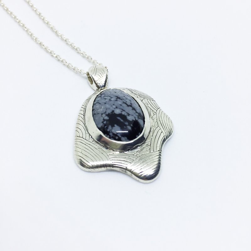 ► ◄ alabaster silver chain 925 silver chain sterling silver necklace bezel set semi-precious stones - สร้อยคอ - โลหะ สีดำ