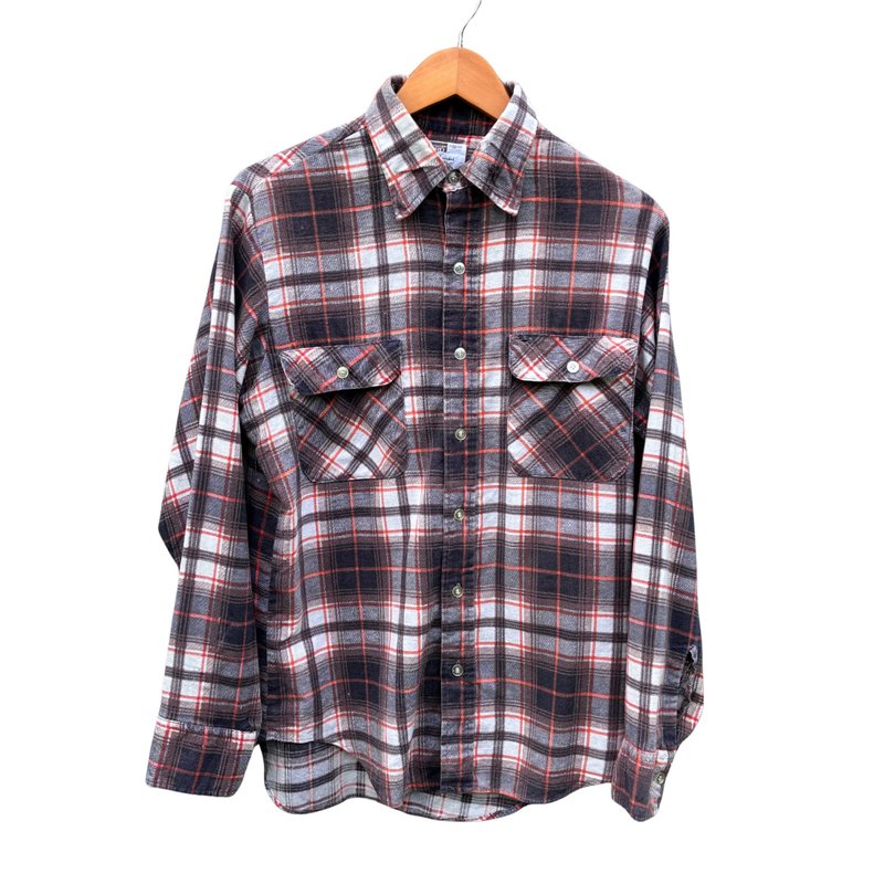 Vintage 70s Montgomery Ward Brown Orange Plaid Lightweight Flannel Shirt - 男襯衫/休閒襯衫 - 棉．麻 咖啡色
