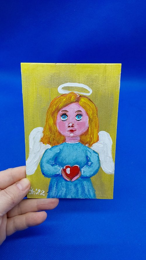 CosinessArt Girl angel 5, Guardian angel, Angel wings. Original acrylic painting. wall art
