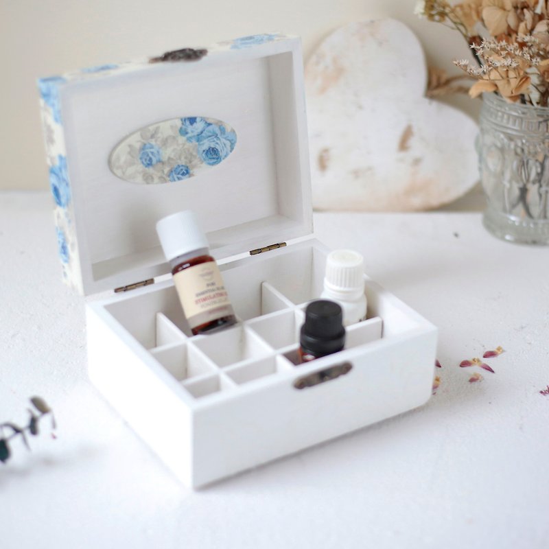 Romantic Essence Oil Box Ink Pen Ink Paint Box 12 Cell 15ml essential oil wooden box - Storage - Wood Blue