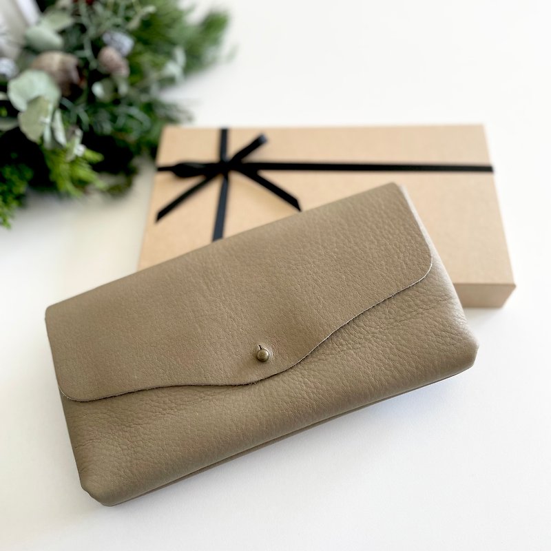 [2023 Resale] Cow Shrink Leather and Cow Suede Simple Long Wallet [Mocha] - Wallets - Genuine Leather Khaki