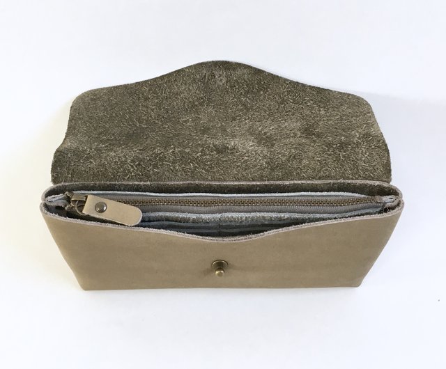 牛シュリンクレザーと牛スエードのシンプル長財布【モカ】 - ショップ