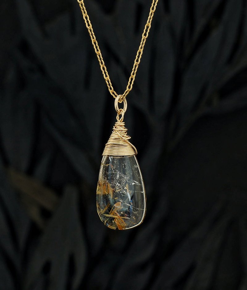 14K GF 金髮晶頸鍊 ( Rutilated Quartz Dainty necklace -01 ) - Necklaces - Crystal 
